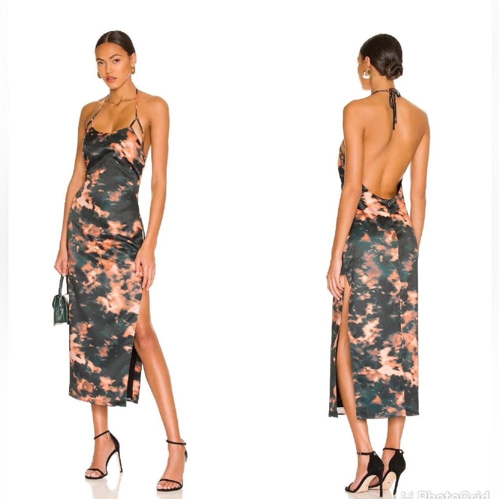 Camila Coelho Sherlie Midi Slip Dress in Orange Teal Tie Dye SZ XS